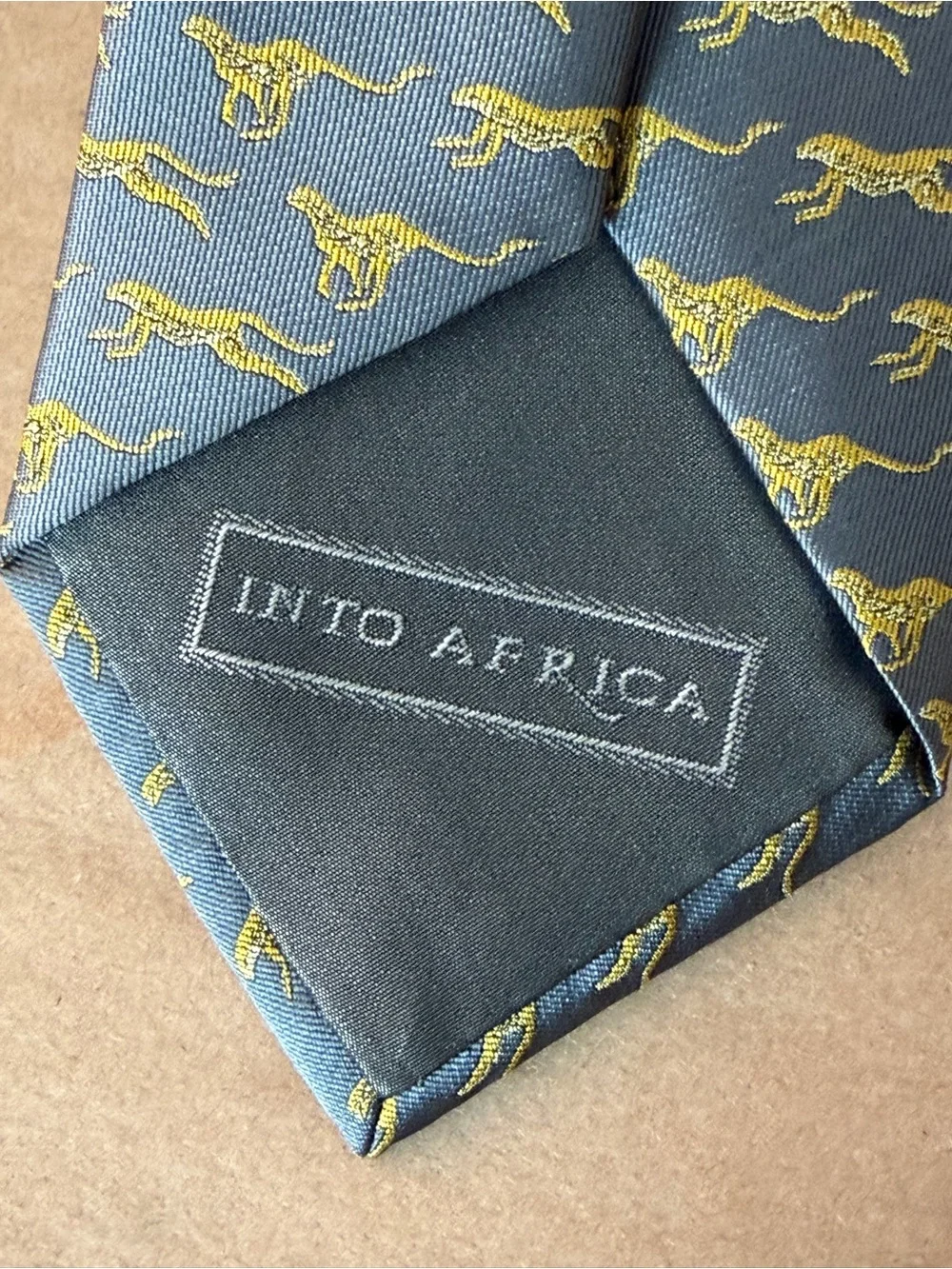 Men's Navy Tie with Yellow Cheetah Pattern